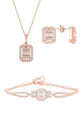 Gümüş rose baget taşlı kolye küpe ve bilezik  gümüş set SGTL10597ROSE - 1