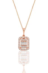 Gümüş rose baget taşlı kolye küpe ve bilezik  gümüş set SGTL10597ROSE - 3