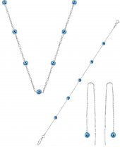 Gümüş rodyumlu,cam göz nazar kolye küpe ve bileklik  gümüş set thumbnail 1