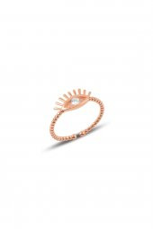 Gümüş rose zirkon taşlı kirpikli göz kolye, yüzük  ve küpe gümüş üçlü set thumbnail 4