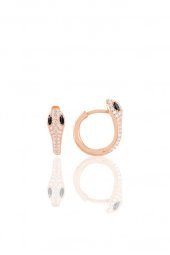 Gümüş rose siyah taşlı yılan halka küpe thumbnail 1