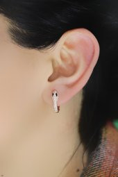 Gümüş rose siyah taşlı yılan halka küpe thumbnail 2