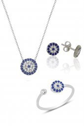 Gümüş rodyumlu nazar modeli üçlü set thumbnail 1