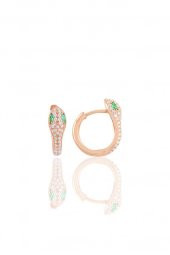 Gümüş rose yeşil  taşlı yılan halka küpe thumbnail 1