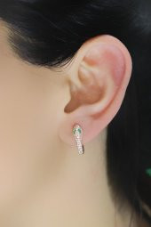 Gümüş rose yeşil  taşlı yılan halka küpe thumbnail 2