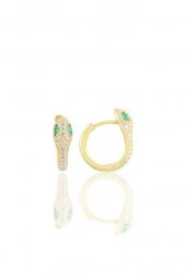 Gümüş altın yaldızlı yeşil  taşlı yılan halka küpe thumbnail 1