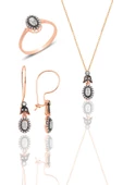 Gümüş rose elmas montürlü oval üçlü set… SGTL10628ROSE thumbnail 1