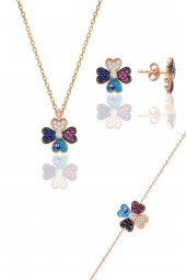 Gümüş rose mineli yonca modeli üçlü set thumbnail 1