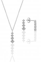 Gümüş rodyumlu zirkon taşlı  ışıltılı ikili set - 1