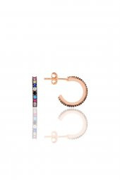 Gümüş rose renkli taşlı 13 mm tamtur halka küpe - 1