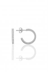 Gümüş rodyumlu zirkon taşlı  16 mm tamtur halka küpe - 1
