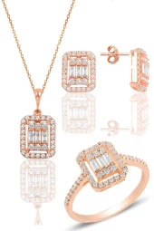 Gümüş rose gümüş baget taşlı üçlü set SGTL10480ROSE thumbnail 1