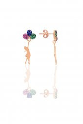 Gümüş rose balonlu kız kolye ve küpe gümüş set - 3