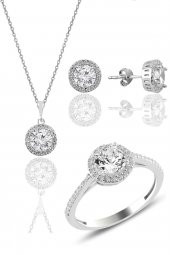 Gümüş rodyumlu zirkon taşlı yuvarlak üçlü set SGTL10763RODAJ thumbnail 1