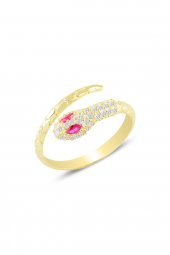 Gümüş altın yaldızlı kök yakut ve zirkon taşlı ayarlanabilir yılan yüzük - 1