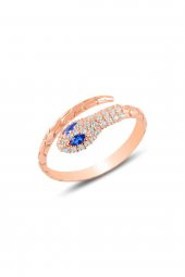 Gümüş rose safir ve zirkon taşlı ayarlanabilir yılan yüzük - 1
