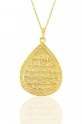 Gümüş altın yaldızlı kıtmir duası yazılı damla modeli kolye thumbnail 1