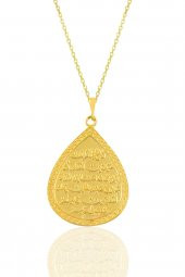 Gümüş altın yaldızlı kıtmir duası yazılı damla modeli kolye thumbnail 2