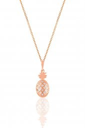 Gümüş rose 17 mm zirkon taşlı ananas kolye - 1