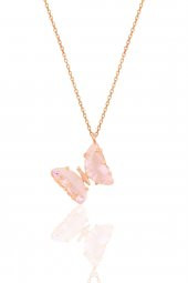 Gümüş rose pembe zirkon taşlı tasarım kelebek kolye - 1