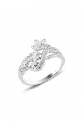 Gümüş rodyumlu  pırlanta modeli beyaz altın görünümlü kolye küpe ve yüzük seti SGTL10945 thumbnail 4