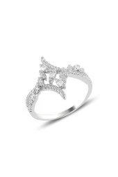 Gümüş rodyumlu  pırlanta modeli beyaz altın görünümlü kolye küpe ve yüzük seti SGTL10942 thumbnail 4