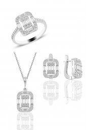 Gümüş rodyumlu  gümüş baget taşlı üçlü set SGTL10737RODAJ thumbnail 1