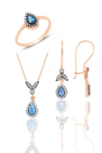 Gümüş rose akuamarin taşlı damla üçlü set  SGTL10988MAVI thumbnail 1
