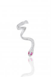 Gümüş rodyumlu kök yakut ve zirkon taşlı kıkırdak yılan küpe - 1