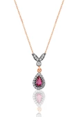 Gümüş rose kök yakut taşlı damla üçlü set SGTL10988YAKUT - 2