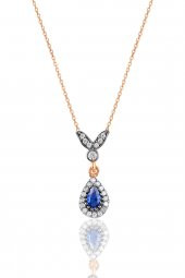 Gümüş rose safir taşlı damla kolye - 1