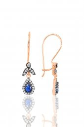 Gümüş rose safir taşlı damla küpe - 1