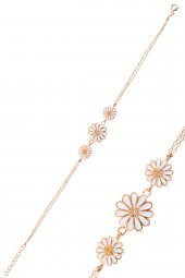 Gümüş rose taşlı üçlü papatya bileklik - 1