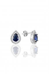 Gümüş rodyumlu safir taşlı damla modeli küpe - 1