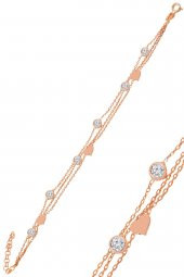 Gümüş rose zirkon taşlı kalp figürlü bileklik - 1