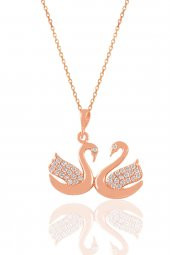 Gümüş rose zirkon taşlı çift kuğu kolye - 1