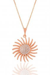 Gümüş rose zirkon taşlı güneş kolye - 1