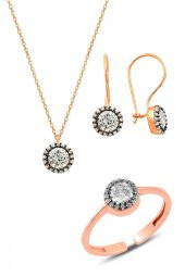 Gümüş rose elmas montörlü üçlü set - 1
