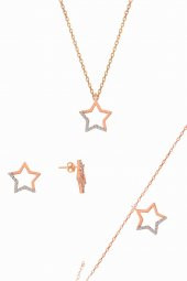 Gümüş rose içi boş yıldız modeli üçlü set thumbnail 1