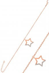 Gümüş rose içi boş yıldız modeli üçlü set thumbnail 3