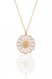 Gümüş rose zirkon taşlı papatya kolye - 1