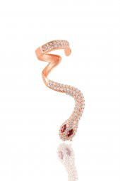 Gümüş rose zirkon ve kök yakut taşlı yılan kıkırdak küpe - 1