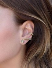 Gümüş rose zirkon ve kök yakut taşlı yılan kıkırdak küpe - 2