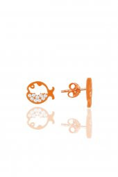 Gümüş rose zirkon taşlı balık küpe - 1