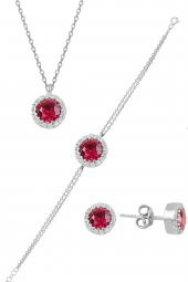 Gümüş rodyumlu zirkon ve kök yakut taşlı pırlanta modeli üçlü set - 1