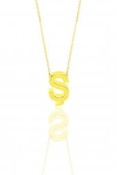 Gümüş altın yaldızlı üç boyutlu minimal Ş harf kolye thumbnail 2