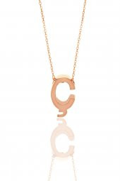 Gümüş rose üç boyutlu minimal Ç  harf kolye - 1