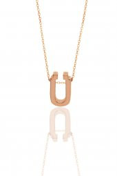 Gümüş rose üç boyutlu minimal Ü  harf kolye thumbnail 1