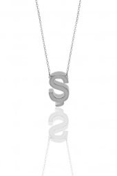 Gümüş rodyumlu üç boyutlu minimal S harf kolye thumbnail 1