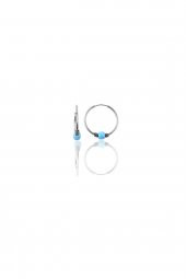 Gümüş 12 mm mini  turkuaz taşlı halka küpe - 1